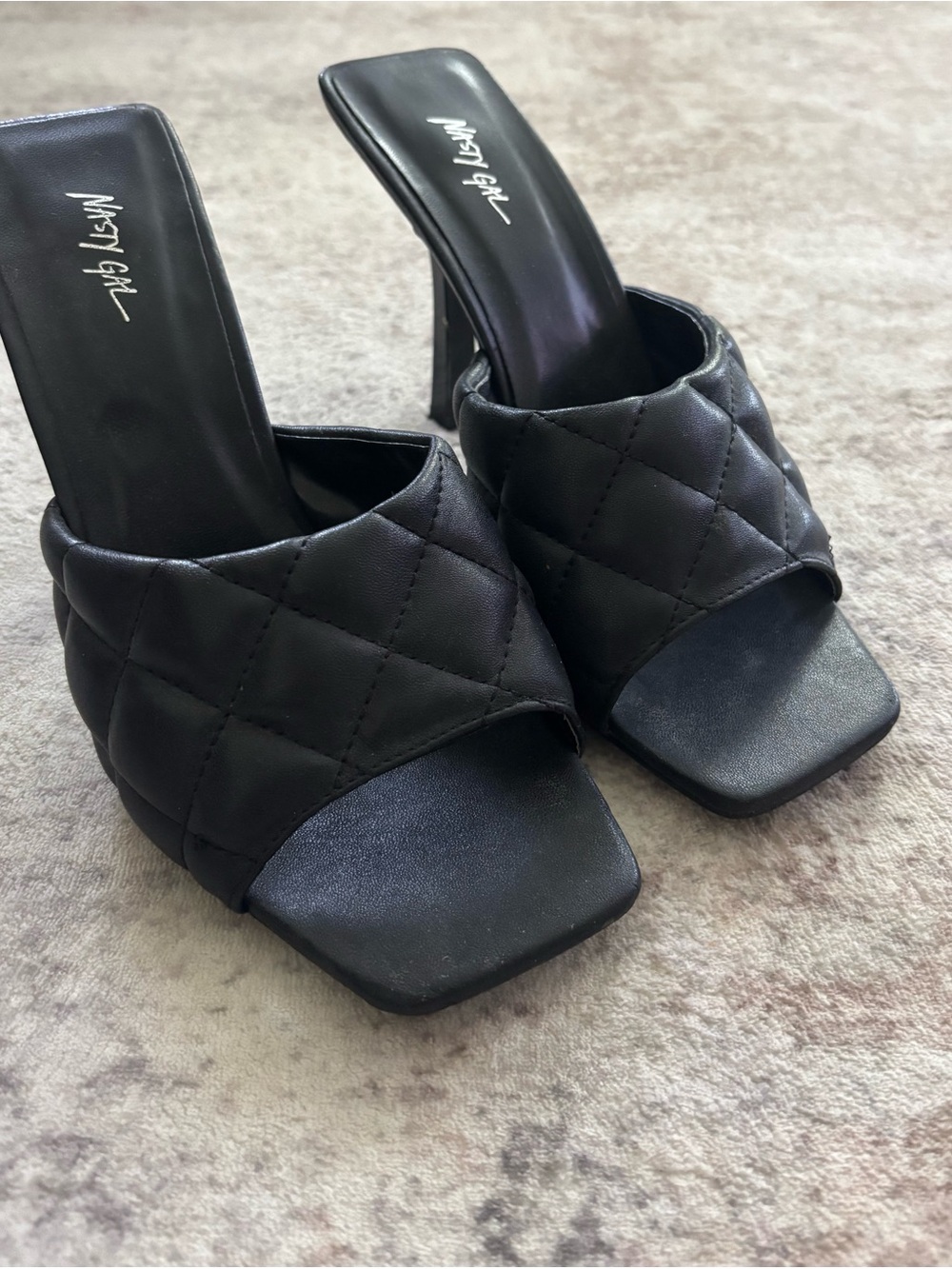Nasty Gal Black Quilted Open Square-Toe Mules